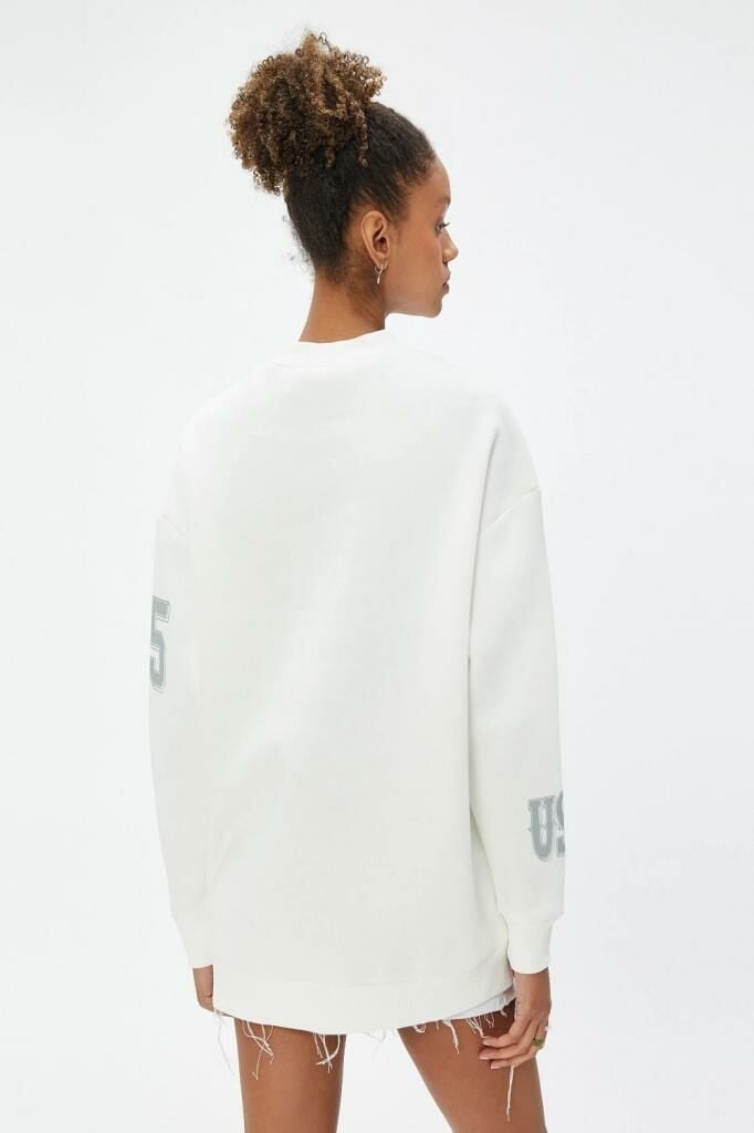Koton Bisiklet Yaka Sweatshirt Oversize Baskılı Uzun Kollu Ribanalı