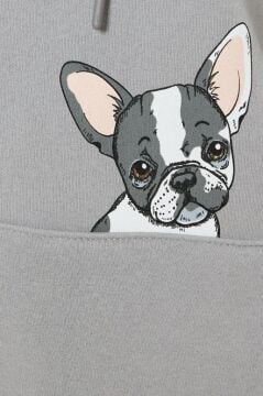 Koton Oversize Kapüşonlu Sweatshirt Kanguru Cep Detaylı Köpek Baskılı Şardonlu