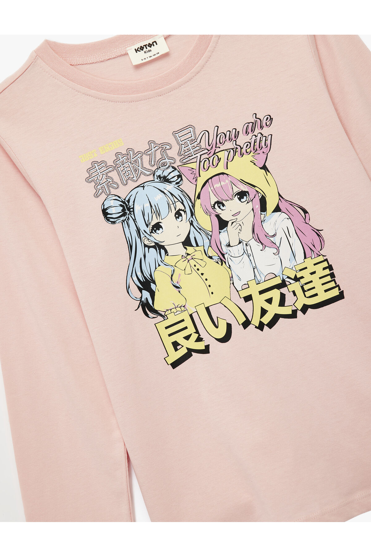 Koton Kız Çocuk Pamuklu Uzun Kollu Bisiklet Yaka Anime Baskılı Tişört