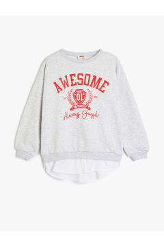 Koton Kız Çocuk Slogan Baskılı Bisiklet Yaka Uzun Kollu Oversize Sweatshirt