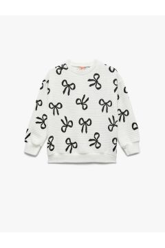 Koton Kız Bebek Fiyonk Baskılı Uzun Kollu Bisiklet Yaka Sweatshirt