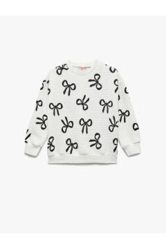 Koton Kız Bebek Fiyonk Baskılı Uzun Kollu Bisiklet Yaka Sweatshirt