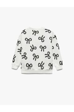 Koton Kız Bebek Fiyonk Baskılı Uzun Kollu Bisiklet Yaka Sweatshirt
