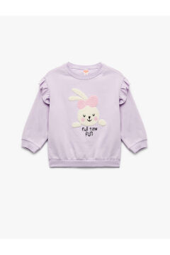 Koton Kız Bebek Şardonlu Uzun Kollu Bisiklet Yaka Tavşan Aplikeli Pamuklu Sweatshirt