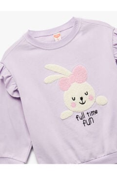 Koton Kız Bebek Şardonlu Uzun Kollu Bisiklet Yaka Tavşan Aplikeli Pamuklu Sweatshirt