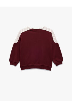 Koton Kız Bebek Şardonlu Pamuklu Uzun Kollu Renk Kontrastlı V Yaka Baskılı Sweatshirt