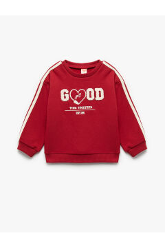 Koton Kız Bebek Uzun Kollu Şardonlu Şerit Detaylı Nakışlı Bisiklet Yaka Sweatshirt
