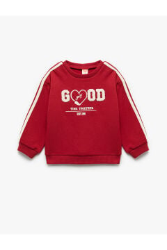 Koton Kız Bebek Uzun Kollu Şardonlu Şerit Detaylı Nakışlı Bisiklet Yaka Sweatshirt