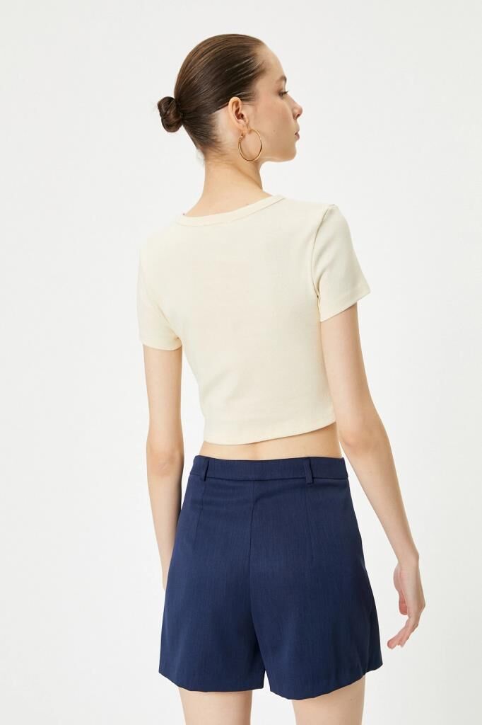 Koton Crop Monaco Tişört Kısa Kollu Bisiklet Yaka Pamuklu Slim Fit