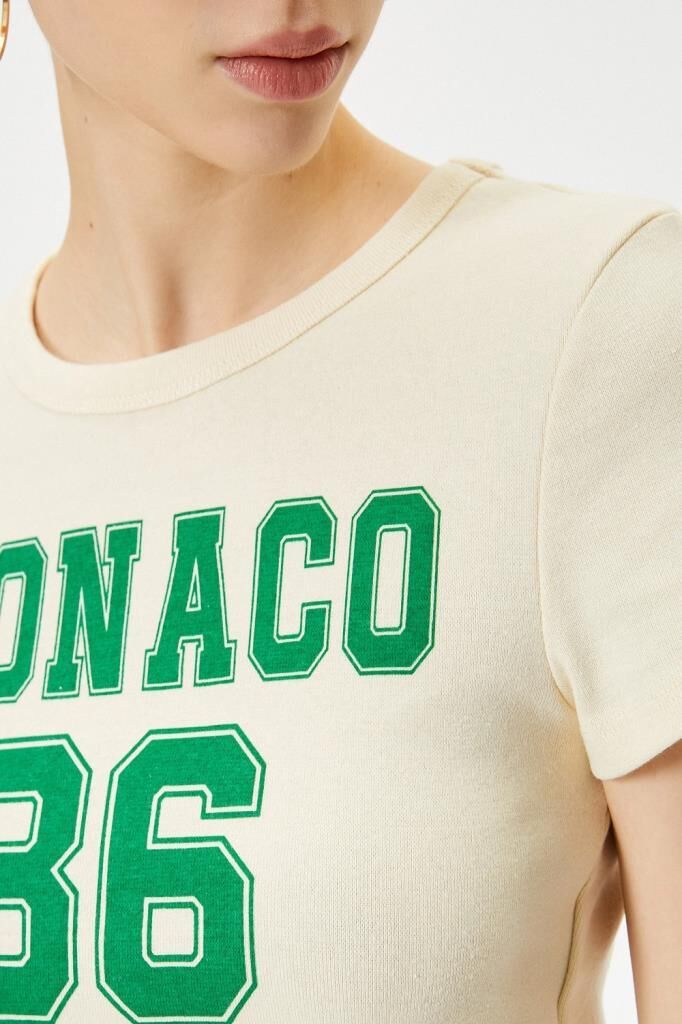 Koton Crop Monaco Tişört Kısa Kollu Bisiklet Yaka Pamuklu Slim Fit