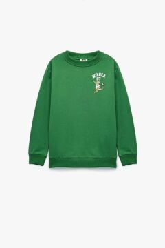 Koton Erkek Çocuk Pamuklu Uzun Kollu Bisiklet Yaka Baskılı Şardonlu Sweatshirt