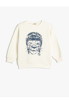 Koton Erkek Çocuk Hayvan Baskılı Sweatshirt Bisiklet Yaka Boxy Pamuk Karışımlı
