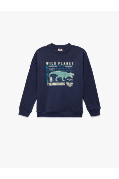 Koton Erkek Çocuk Dinozor Baskılı Şardonlu Uzun Kollu Bisiklet Yaka Sweatshirt