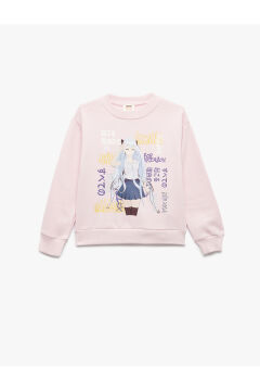 Koton Kız Çocuk Uzun Kollu Bisiklet Yaka Şardonlu Anime Baskılı Sweatshirt