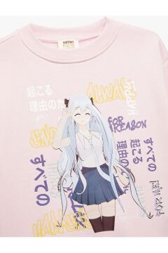 Koton Kız Çocuk Uzun Kollu Bisiklet Yaka Şardonlu Anime Baskılı Sweatshirt