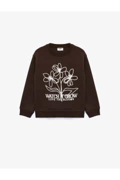 Koton Kız Çocuk Şardonlu Uzun Kollu Bisiklet Yaka Baskılı Sweatshirt