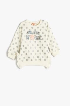 Koton Kız Bebek Sweatshirt Simli Baskılı Payet İşlemeli Aplike ve Fırfır Detaylı