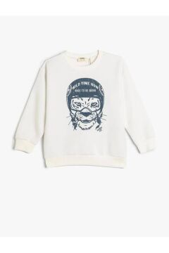 Koton Erkek Çocuk Sweatshirt Kaplan Baskılı Bisiklet Yaka Uzun Kollu Şardonlu