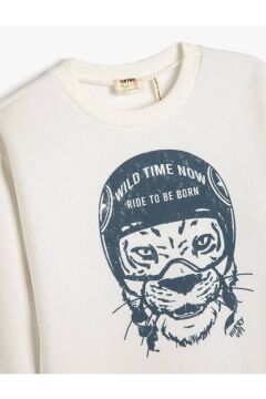 Koton Erkek Çocuk Sweatshirt Kaplan Baskılı Bisiklet Yaka Uzun Kollu Şardonlu