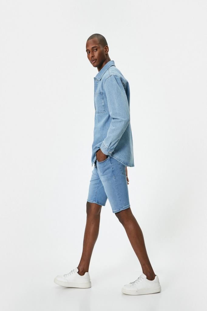 Koton Kot Şort Bermuda Slim Fit Düğmeli Cep Detaylı