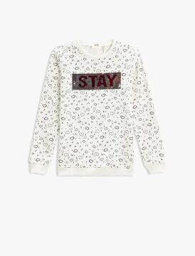 Koton Kız Çocuk Uzun Kollu Sweatshirt Baskılı Bisiklet Yaka Pamuklu