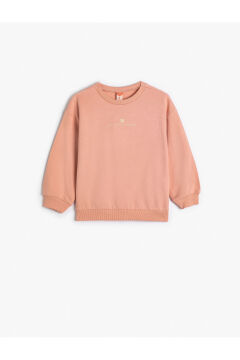Koton Kız Bebek Sweatshirt Uzun Kollu Bisiklet Yaka Baskı Detaylı Şardonlu Pamuklu