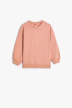 Koton Kız Bebek Sweatshirt Uzun Kollu Bisiklet Yaka Baskı Detaylı Şardonlu Pamuklu