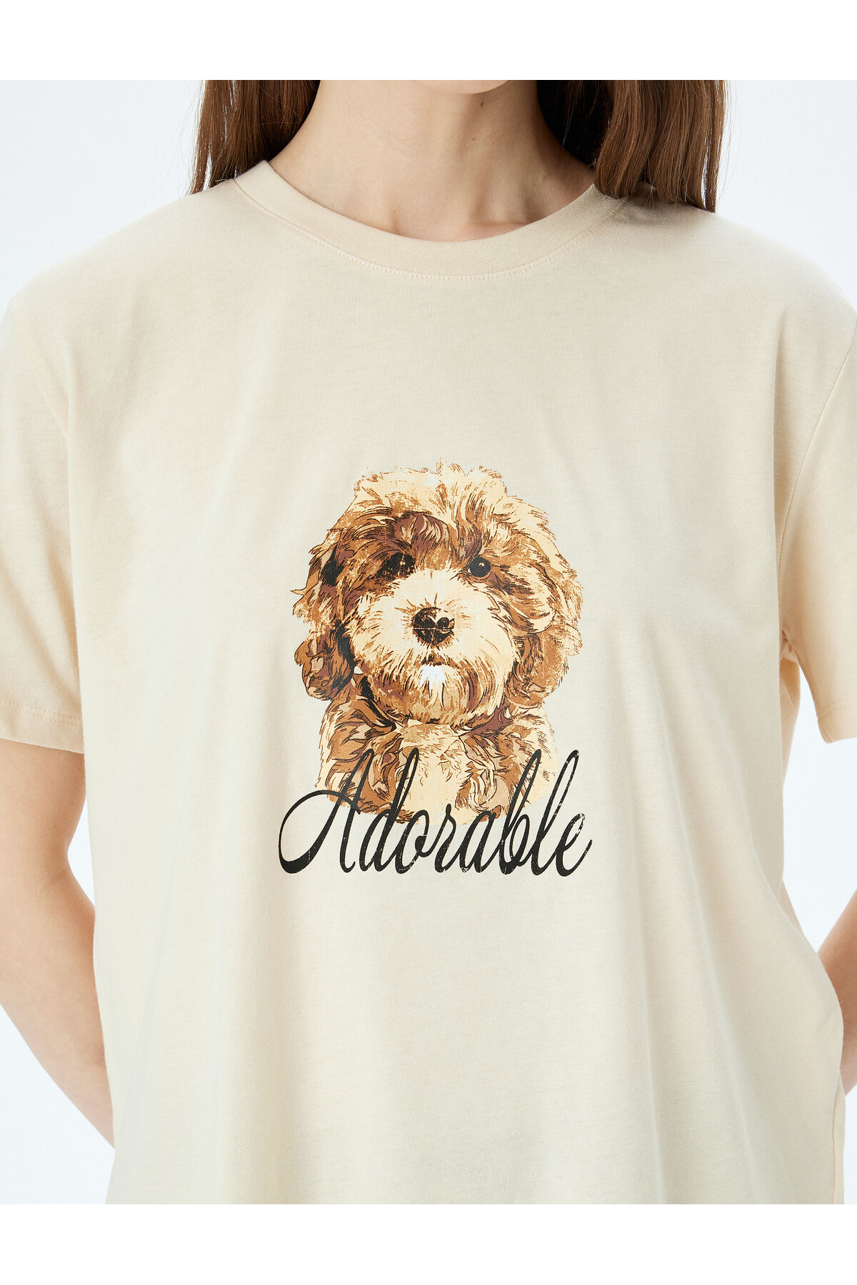 Koton Köpek Baskılı Kısa Kollu Bisiklet Yaka Tişört