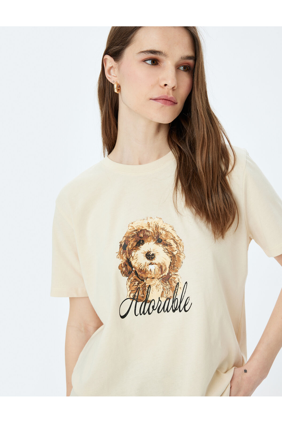 Koton Köpek Baskılı Kısa Kollu Bisiklet Yaka Tişört