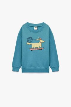 Koton Erkek Bebek Pamuklu Uzun Kollu Bisiklet Yaka Köpek Baskılı Şardonlu Sweatshirt