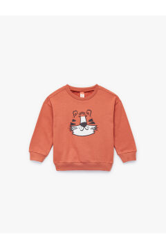 Koton Erkek Bebek Şardonlu Kaplan İşlemeli Uzun Kollu Bisiklet Yaka Sweatshirt