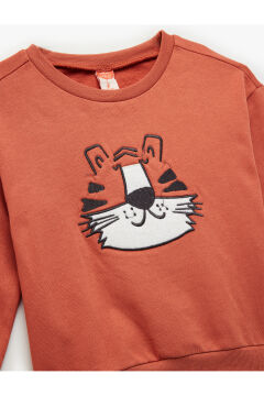 Koton Erkek Bebek Şardonlu Kaplan İşlemeli Uzun Kollu Bisiklet Yaka Sweatshirt