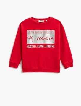 Koton Kız Çocuk Atatürk İmzalı Baskılı Sweatshirt Pamuklu