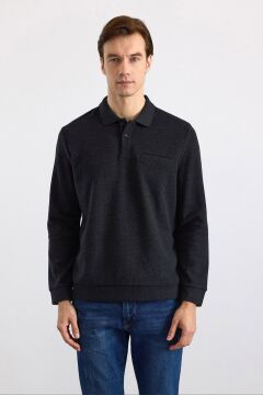 Hipatu Süvari Polo Yaka Selanik Sweat Siyah S09