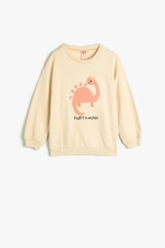 Koton Kız Bebek Dinozorlu Sweatshirt Bisiklet Yaka Uzun Kollu Şardonlu Pamuklu
