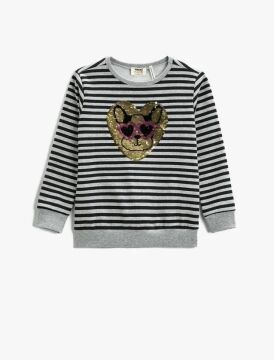 Koton Kız Çocuk Çift Yönlü Pul Payet İşlemeli Sweatshirt