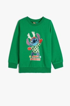 Koton Erkek Bebek Stitch Sweatshirt Yılbaşı Temalı Lisanslı Pamuklu Şardonlu