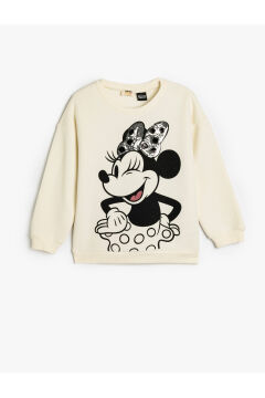 Koton Kız Çocuk Minnie Mouse Sweatshirt Lisanslı Pullu Payetli Uzun Kollu Bisiklet Yaka Şardonlu
