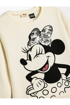 Koton Kız Çocuk Minnie Mouse Sweatshirt Lisanslı Pullu Payetli Uzun Kollu Bisiklet Yaka Şardonlu