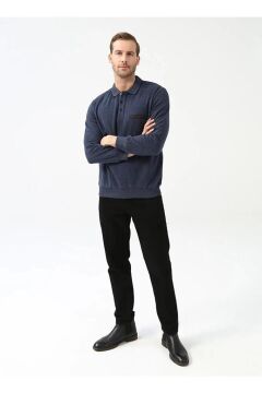 Süvari Polo Yaka Selanik Pıtırcıklı Sweat - İndigo