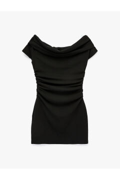 Koton Drape Detaylı Kolsuz Omzu Açık Madonna Yaka Mini Krep Elbise