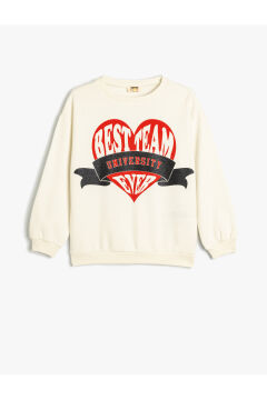 Koton Kız Çocuk Kapşonlu Sweatshirt Kalp Baskılı Şardonlu Pamuklu