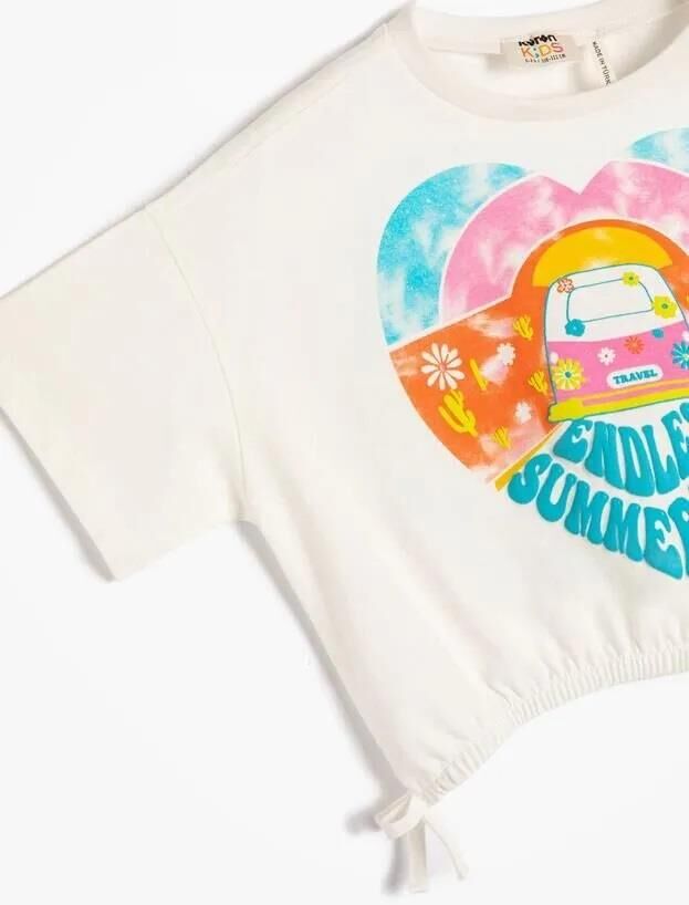 Koton Kız Çocuk Crop Oversize Tişört Kısa Kollu Bisiklet Yaka