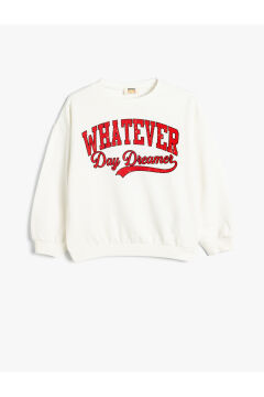 Koton Kız Çocuk Sweatshirt Slogan Baskılı Uzun Kollu Bisiklet Yaka Pamuklu
