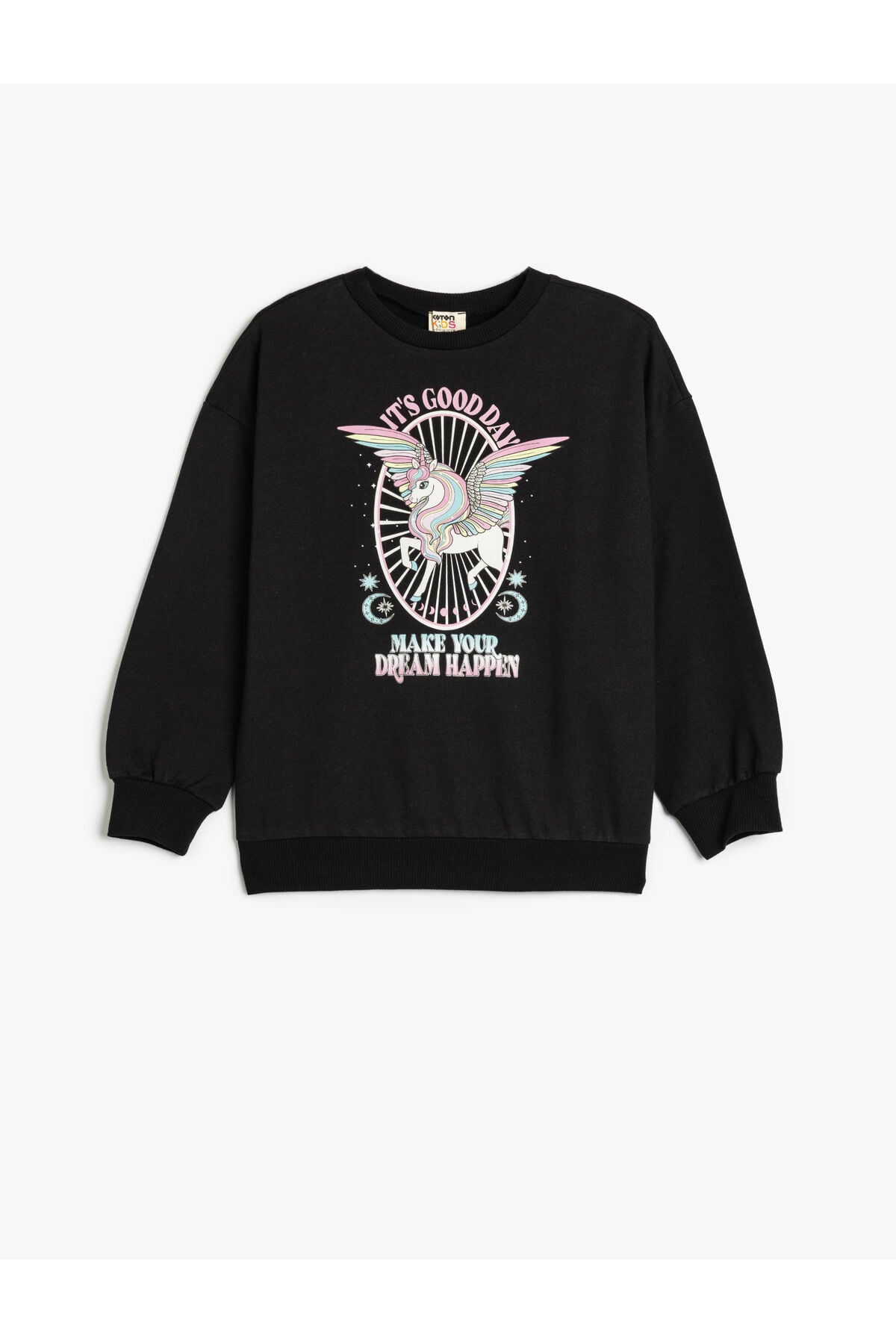 Koton Kız Çocuk Sweatshirt Unicorn Baskılı Uzun Kollu Bisiklet Yaka Şardonlu