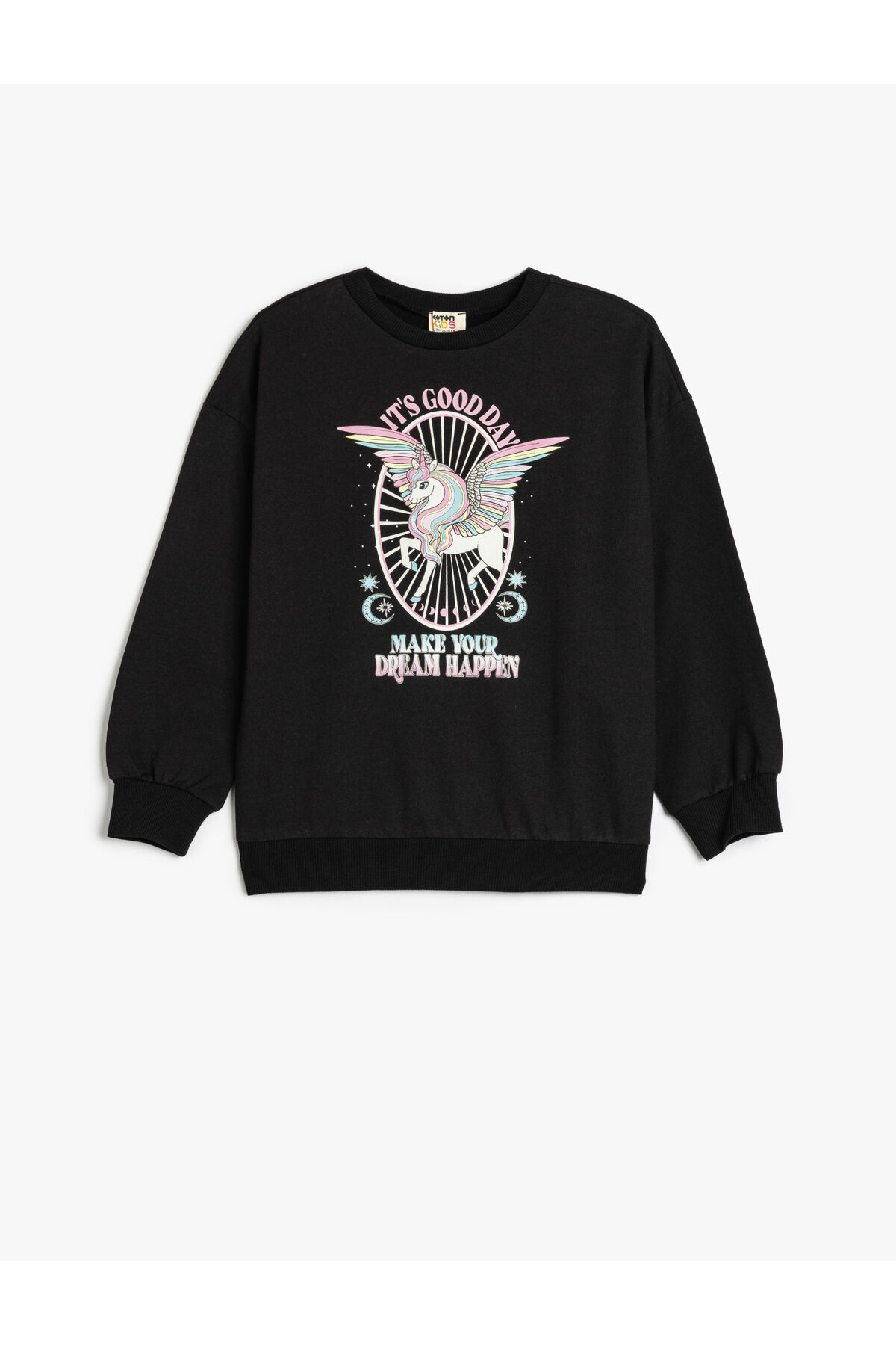 Koton Kız Çocuk Sweatshirt Unicorn Baskılı Uzun Kollu Bisiklet Yaka Şardonlu