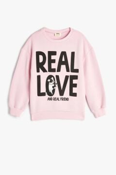 Koton Kız Çocuk Sweatshirt Slogan Baskılı Uzun Kollu Şardonlu