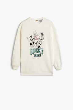 Koton Kız Çocuk Sweatshirt Looney Tunes Baskılı Lisanslı Uzun Kollu Bisiklet Yaka Şardonlu