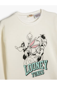 Koton Kız Çocuk Sweatshirt Looney Tunes Baskılı Lisanslı Uzun Kollu Bisiklet Yaka Şardonlu