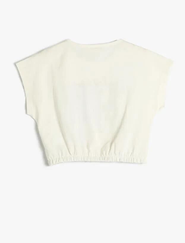 Koton Kız Çocuk Crop Oversize Tişört Yaz Temalı Baskılı Pul Payet İşlemeli Kısa Kollu